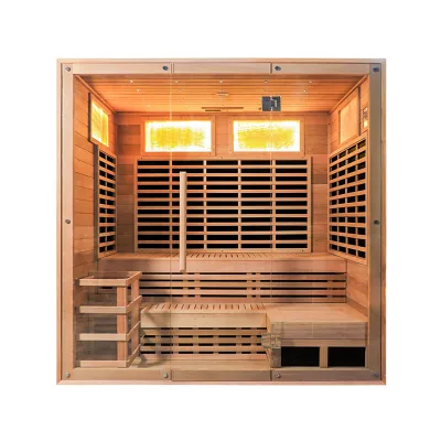 High Quality Indoor Sauna with Light-Transmitting Backboard, 4 Person Hemlock Infrared Sauna for Gyms & Spa Clubs
