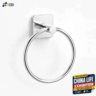 304 Stainless Steel Modern Hotel Open Towel Ring Square Wall Mount Bathroom Towel Holder Rustproof Eco-Friendly Accessory