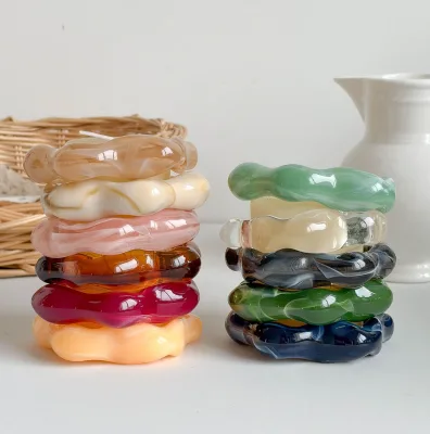 Wavy Acrylic Cuff Bangle for Women Open Design Marbled Resin Bracelet Minimalist Irregular Shape Fashion Jewelry for Daily
