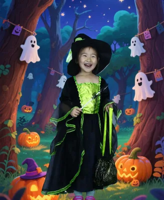 Halloween Party Fancy Dress up Deluxe Set With Hat Skirt for Girls Witch Costume for Girls Kids