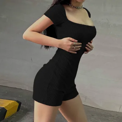 Women's High Quality Basic Style Solid Bodycon Wrap Short Playsuits Casual Pit Strips Jumpsuits Street Wear Fashionable Outfits
