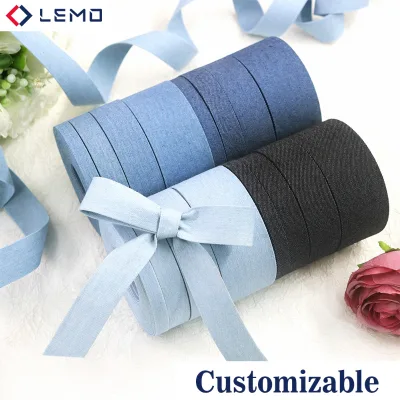 Striped Denim Bias Tape & Ribbon Trim Eco-Friendly Fabric Webbing for DIY Headwear Hair Accessories Bows Customizable Width