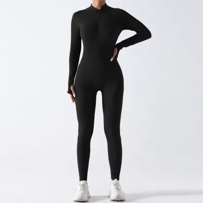 Customized Zipper High Quality Women's Jumpsuit Hollow Back Open Back Yoga Suit Sports Running Fitness Four-Way Stretch