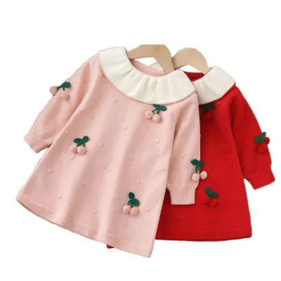 Wholesale New Baby Girl Custom Knitted Cotton Long Sleeve Cardigan Sweater for Autumn Winter 2024-2025 Newborn Clothes