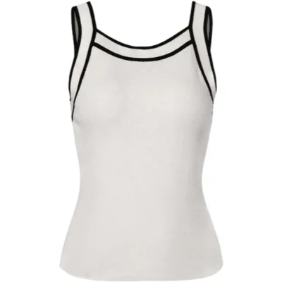 High Quality Custom Casual Black White Contrast Knit Viscose/Nylon Square Collar Tank Top for Women Anti-shrink Anti-Pilling