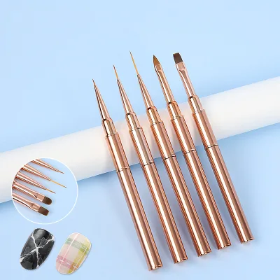 Hot Sale Popular Double Side Rose Gold Handle Fine Liner Gel 3D Nail Art Brush with Own Logo