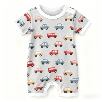 100% Organic Cotton Sleepsuit for Newborns Gray Car Printed Casual Sleepwear Full Sleeves for 6-9 Months Baby Power Healing