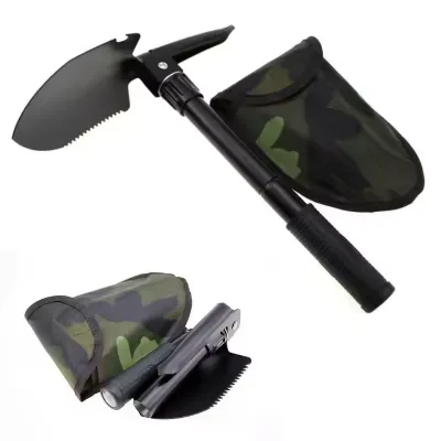 Industrial Grade Multi-Function Folding Snow & Garden Shovel with Squared Blade for Self-Defense and Outdoor Camping Use