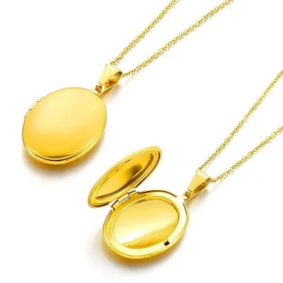 High End Custom logo Oval Photo Box Necklace Titanium Steel Photo Pendant