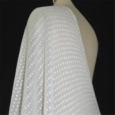 Classic Dot Silk Blend Cotton Jacquard Fabric in White Color for Dyeing and Saree