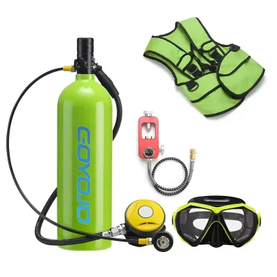 2L Scuba Diving Tank 30-45 Minutes Breath, Mask/Adapter Cylinder Oxygen Bottle Underwater Snorkeling Set Refillable Scuba Tank