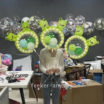 Heart Shape Happy New Year Balloons Set Rose Bouquet Light With Balloon