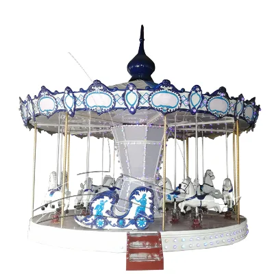 Creative Theme Park Carousel with Unique Fiberglass Animal Figures and Sound System Carousel Ride