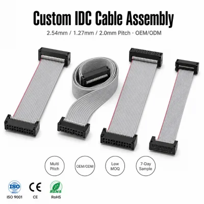 OEM IDC Flat Ribbon Cable Assembly 10-25 Pin 300mm Picoflex 1.27mm Pitch Tinned Copper PVC Wiring Harness for Electronic Devices