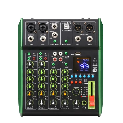 6 Channels Noise Cancelling Audio Mixer Console USB DJ Studio Sound Mixing Board for OTG Sound Card 48V Phantom Power DSP