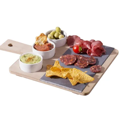 4-piece Slate and Bamboo Aperitif Set Bamboo Box Aperitif Set Wood Slate Cheese Board Set