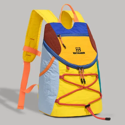 Retro Multicolor Splicing Outdoor Rucksack, Crinkle Ripstop Fabric Quick Access Zipper Pocket Portable Compact Backpack