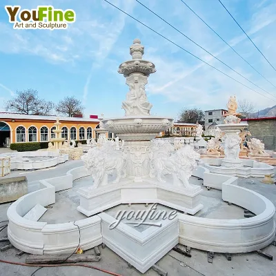 Outdoor Garden Decor Large Stone Marble Lionhead Fountains Statue for Sale