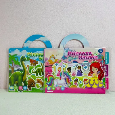 GF New Princess Garden Dinosaur Animals Design Reusable Waterproof Kids Educational Learning Coloring Custom Stickers Book