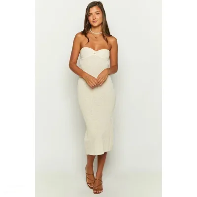 Hot Selling casual Knitted Sleeveless Cut-out Back Tie Bow Midi Dress