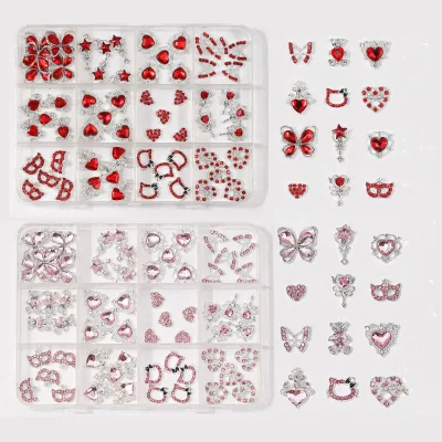 3D Alloy Crystal Nail Charm Valentine's Day Love Red Diamond Nail Rhinestone Valentine's Day Gift 2025