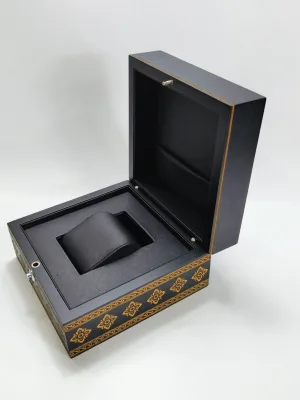 Square MDF Luxury Magnetic Wooden Watch Gift Box With Golden Embossed Border, Custom Recyclable Craft Storage Packaging Box