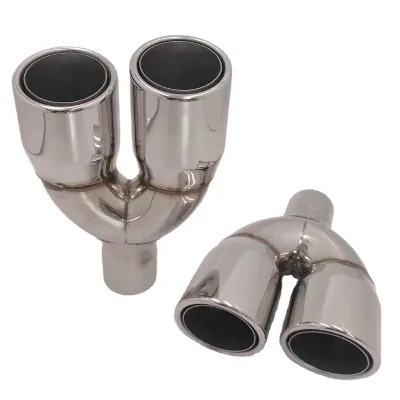Car Rear Exhaust Tip 2.5 Inches Inlet Blue End tip Exhaust Pipe Y Shape Dual Blue End Tip Polished Surface Automobile Tail-pipe
