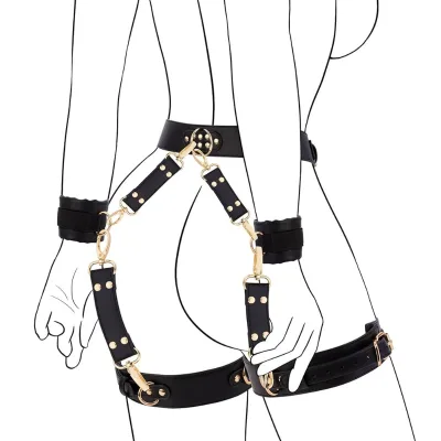SM Wear Women's Integrated Leather Pants Butt Pouch Flirting Passion Sex Props Restraint Handcuffs Waist Belt Stock Bondage Gear