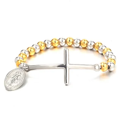 Religious Bead Bracelets Stainless Steel Womens Cross Bracelet