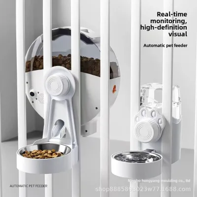 Pet Stainless Steel Automatic Feeder Remote Smart Timer Portion-Controlled Cat Dog Food Visible Hanging Water Dispenser