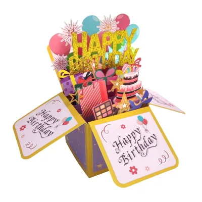 New Arrival Fun 3D Pop-up Birthday Card Birthday Gift Box Creative Folding Celebration Card Greeting Card