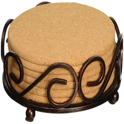 New Type Top Quality Wood Blank Drink Custom Round Eco Cork Ocean Based coaster with Metal Holder