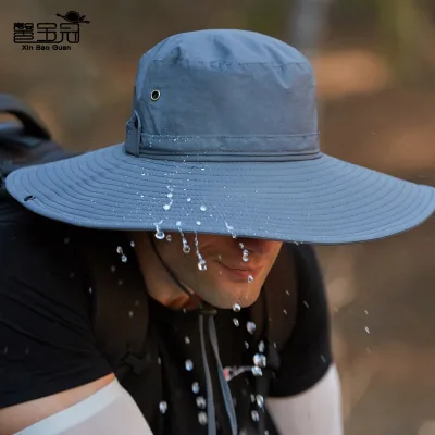 European American Style Men's Nylon Sun Hat Large Brim Fisherman Outdoor Waterproof Summer Hiking Bucket Hat