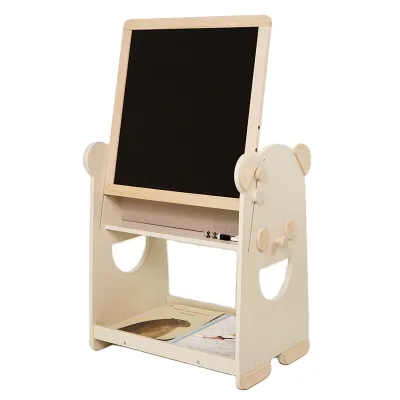 Two-in-One Cream Panda Picture Book Stand and Wooden Bookshelf for Home Learning and Drawing Board Made of Durable Wood