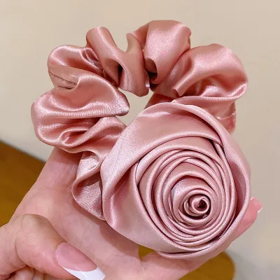 HZM-60599 Colorful Handmade Rose Flower Satin Hair Ties Wreath Elastic Hair Ties Wedding Bridal Party Hairstyles Decoration