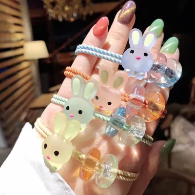 Hot Sale Cute Cartoon Rabbit Hair Ring, Simple Transparent Jelly Bead Hair Rope, Fresh Forest Style Polyester Hair Accessories