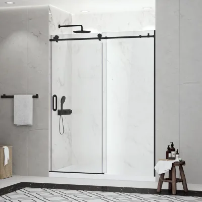 Customized Rose Gold Accessories Frameless Tempered Glass Panel Screen Sliding Bathroom Shower Door
