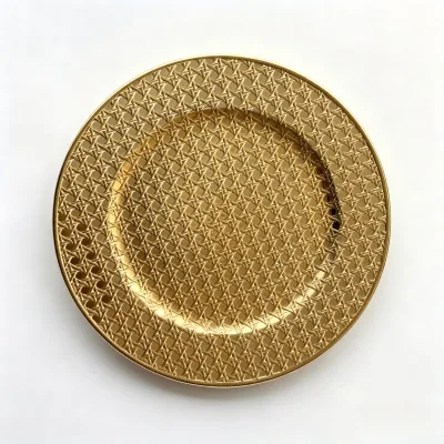 Woven Pattern PP 13 Inch Charger Plate Round Lace Cut Out Decorative Under Plate for Wedding Banquet Party Table Setting
