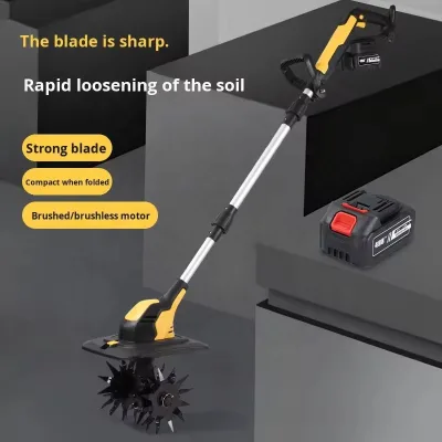 Electric Handheld Micro Tiller Small Household Soil Loosening Tillage Machine Plastic Rotary Weeding Hoe Tool Multi-Size Working