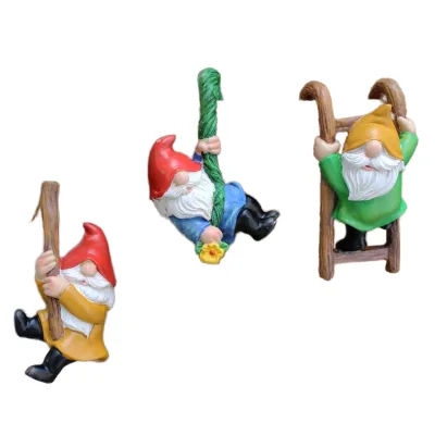 Artificial Resin Dwarf Set 3 Cute Climbing Gnome Figurines Farmhouse Style Hanging Fence Ornaments Patio Lawn Garden Yard Decor