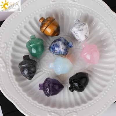CSJA Wholesale Polished Hand Carved Ornament Hazelnut Healing Natural Stone Gemstone Crystal Acorn for Collection Gift K004