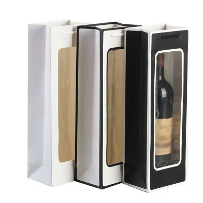 Paper Bags with Window for Wine Bottle Wine Gift Paper Bag Single Bottle Single Wine Bottle Gift Bags