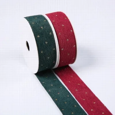 22mm Custom Christmas Double Sided Corduroy Ribbon Glitter Polka Dot Composite 100% Polyester Velvet for Decorations