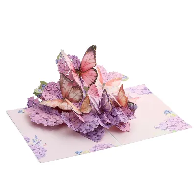 Valentine's Day Purple Seal Flower Butterfly 3D Greeting Card Send Girlfriend Birthday Gift Envelope Card Thank You