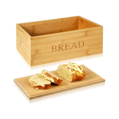 Bamboo Wood Bread Box for Kitchen with Cutting Board Lid Wood Bread Bin Bread Holder