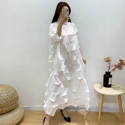 High Quality Plus Size Evening/Formal Dress Irregular Diamond Pleats Natural ODM Elegant Women's Clothing 100% Polyester Batwing
