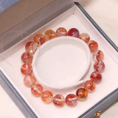 Hua Shan Qi Wholesale 8mm Natural Fire Quartz Beads Bracelets Polished Crystal with Red Fire Quartz Mascot