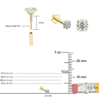 14K Gold Diamond Flat Back Stud With Easy Guide Ear Piercing Pin Flat Round Disc Backing