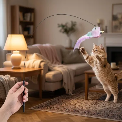 Three-Section Bendable Coated Cat Stick Self Hi Genie Teaser Butterfly Feather Refills for Tabletop Bedroom Pet Enter