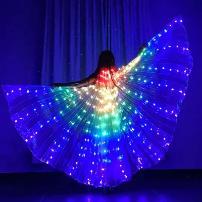 Factory Halloween LED-lit Oversized wings 360-degree Color-changing Adult Belly Dance Cape Performance Dance Golden China Made